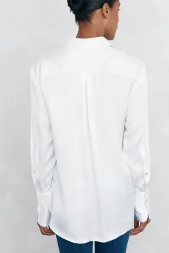 Pedro del Hierro Blusas-Camisa de cetim oversized Branco