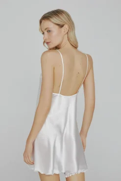 Ivette Bridal Pijamas-Camisa de dormir de mulher curta de cetim em branco bege