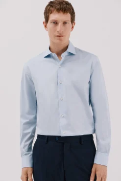 Cortefiel Camisas|Camisas Clássicas-Camisa de fato lisa fácil de engomar Azul