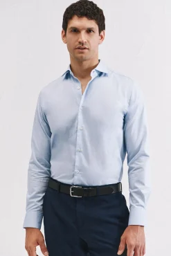 Cortefiel Camisas|Camisas Clássicas-Camisa de fato lisa fácil de engomar Azul