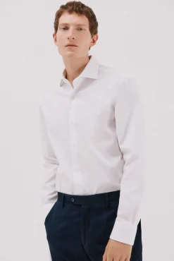 Cortefiel Camisas|Camisas Clássicas-Camisa de fato lisa fácil de engomar Branco