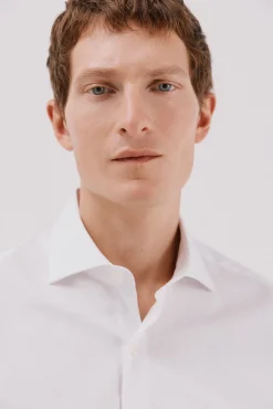 Cortefiel Camisas|Camisas Clássicas-Camisa de fato lisa fácil de engomar Branco