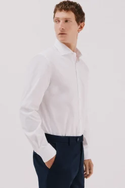 Cortefiel Camisas|Camisas Clássicas-Camisa de fato lisa fácil de engomar Branco