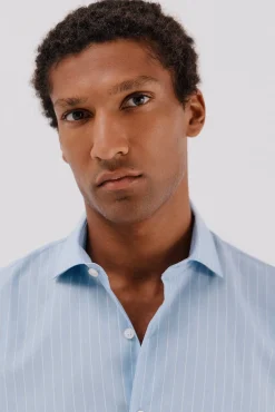 Cortefiel Camisas|Camisas Clássicas-Camisa de fato riscas fácil de engomar Azul