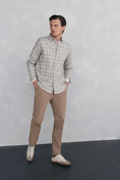 Pedro del Hierro Camisas-Camisa de flanela aos quadrados tecido italiano Beige