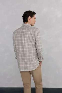 Pedro del Hierro Camisas-Camisa de flanela aos quadrados tecido italiano Beige