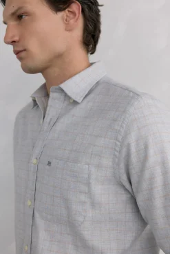 Pedro del Hierro Camisas-Camisa de flanela aos quadrados tecido italiano Cizento
