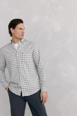 Pedro del Hierro Camisas-Camisa de flanela aos quadrados tecido italiano Cizento