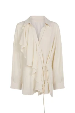 Cortefiel Blusas-Camisa de folho manga comprida com babados Branco