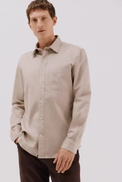 Cortefiel Camisas-Camisa de gabardina tencel Tostado