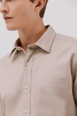 Cortefiel Camisas-Camisa de gabardina tencel Tostado