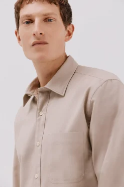 Cortefiel Camisas-Camisa de gabardina tencel Tostado