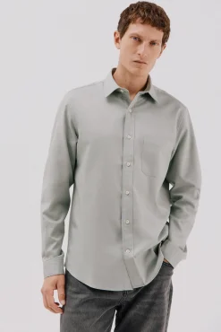 Cortefiel Camisas-Camisa de gabardina tencel Verde