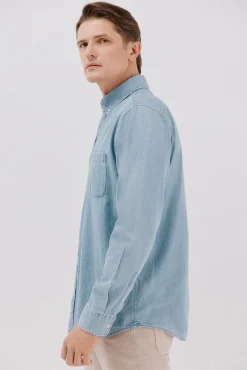 Cortefiel Camisas-Camisa de ganga Azul