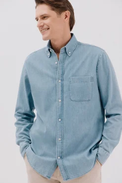 Cortefiel Camisas-Camisa de ganga Azul