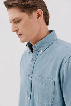 Cortefiel Camisas-Camisa de ganga Azul