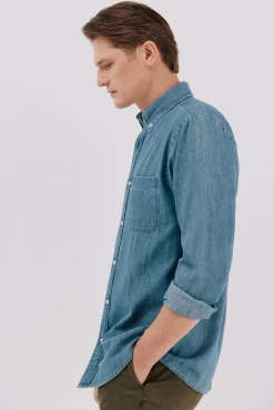 Cortefiel Camisas-Camisa de ganga Azul