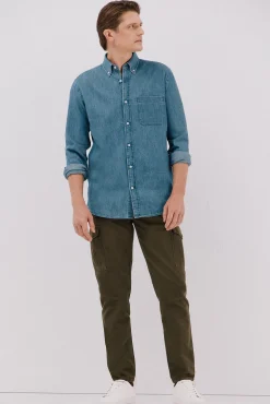 Cortefiel Camisas-Camisa de ganga Azul