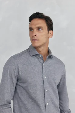 Pedro del Hierro Camisas|Camisas Clássicas-Camisa de malha malha Cizento