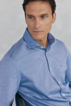 Pedro del Hierro Camisas|Camisas Clássicas-Camisa de malha malha Azul