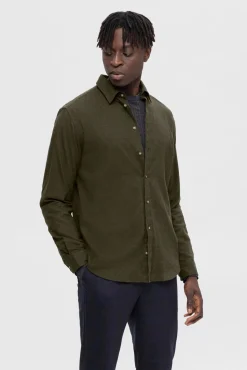 Selected Camisas-Camisa de manga comprida com corte slim Verde