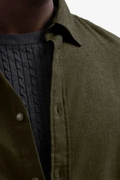 Selected Camisas-Camisa de manga comprida com corte slim Verde