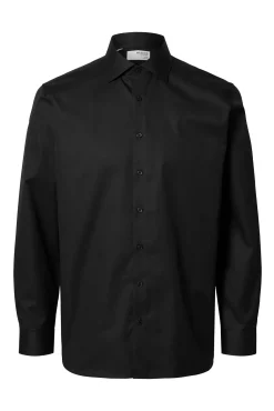 Selected Camisas|Camisas Clássicas-Camisa de manga comprida elegante 100% algodão Preto