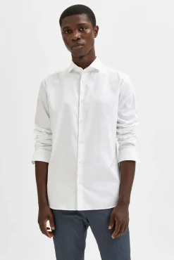 Selected Camisas|Camisas Clássicas-Camisa de manga comprida de vestir 100% algodão. Branco