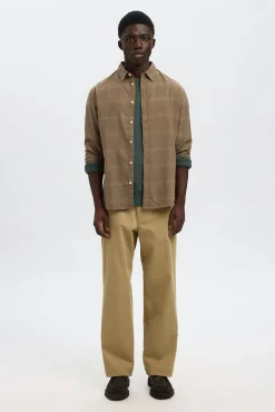 Selected Camisas-Camisa de manga comprida com corte slim Castanho