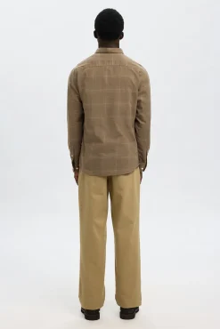 Selected Camisas-Camisa de manga comprida com corte slim Castanho