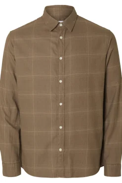 Selected Camisas-Camisa de manga comprida com corte slim Castanho
