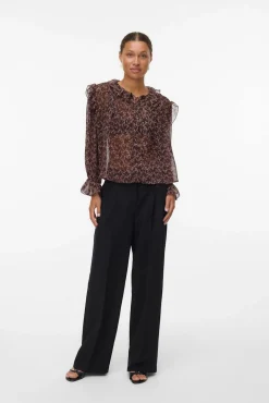 Vero Moda Blusas-Camisa de manga comprida com folhos Castanho