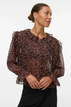 Vero Moda Blusas-Camisa de manga comprida com folhos Castanho