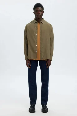 Selected Camisas-Camisa de manga comprida com corte slim Verde