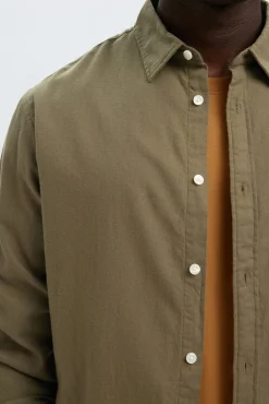 Selected Camisas-Camisa de manga comprida com corte slim Verde