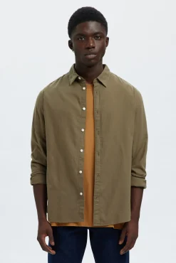 Selected Camisas-Camisa de manga comprida com corte slim Verde