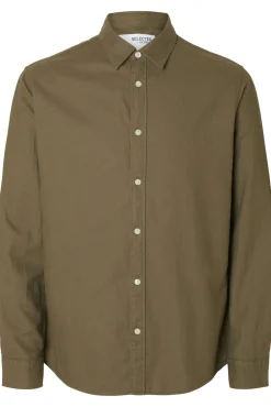 Selected Camisas-Camisa de manga comprida com corte slim Verde