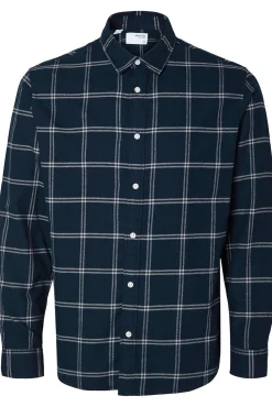 Selected Camisas-Camisa de manga comprida com corte slim Azul