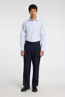 Selected Camisas|Camisas Clássicas-Camisa de manga comprida elegante 100% algodão Azul