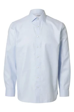 Selected Camisas|Camisas Clássicas-Camisa de manga comprida elegante 100% algodão Azul