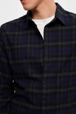 Selected Camisas-Camisa de manga comprida com corte slim Azul