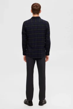 Selected Camisas-Camisa de manga comprida com corte slim Azul