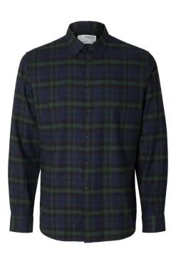 Selected Camisas-Camisa de manga comprida com corte slim Azul