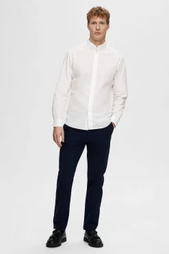 Selected Camisas-Camisa de manga comprida Slim Fit confecionada com algodão reciclado Branco
