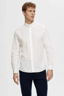 Selected Camisas-Camisa de manga comprida Slim Fit confecionada com algodão reciclado Branco