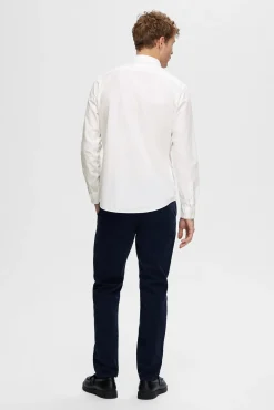 Selected Camisas-Camisa de manga comprida Slim Fit confecionada com algodão reciclado Branco