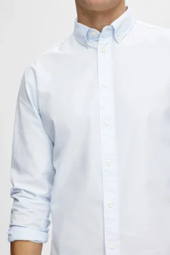 Selected Camisas-Camisa de manga comprida Slim Fit confecionada com algodão reciclado Azul