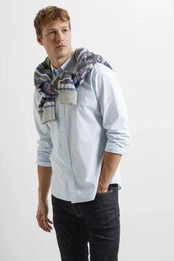 Selected Camisas-Camisa de manga comprida Slim Fit confecionada com algodão reciclado Azul