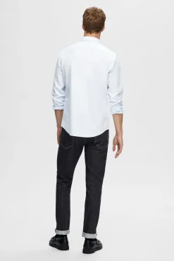 Selected Camisas-Camisa de manga comprida Slim Fit confecionada com algodão reciclado Azul