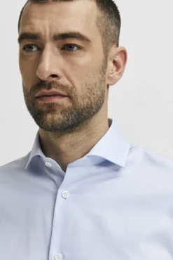 Selected Camisas|Camisas Clássicas-Camisa de manga comprida de vestir 100% algodão. Azul